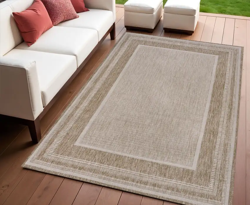 Beige And Cream Indoor Outdoor Area Rug Photo 1