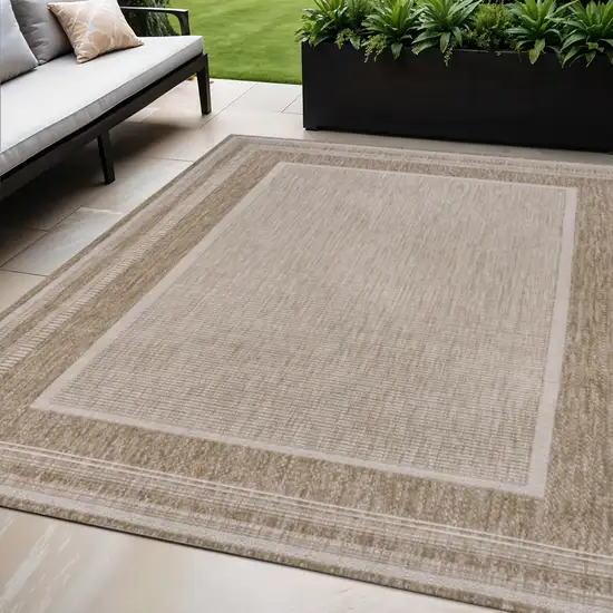 Beige And Cream Indoor Outdoor Area Rug Photo 1