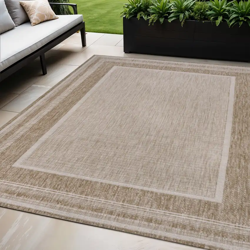 Beige And Cream Indoor Outdoor Area Rug Photo 1