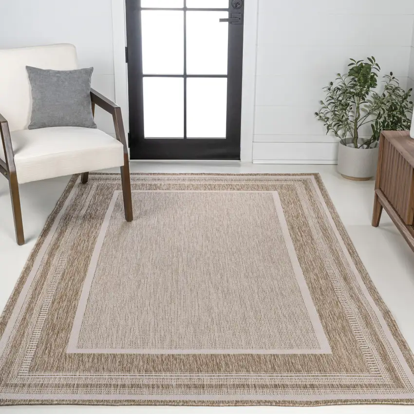 Beige And Cream Indoor Outdoor Area Rug Photo 7