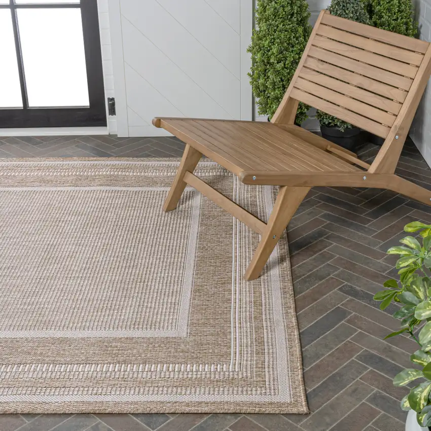 Beige And Cream Indoor Outdoor Area Rug Photo 8