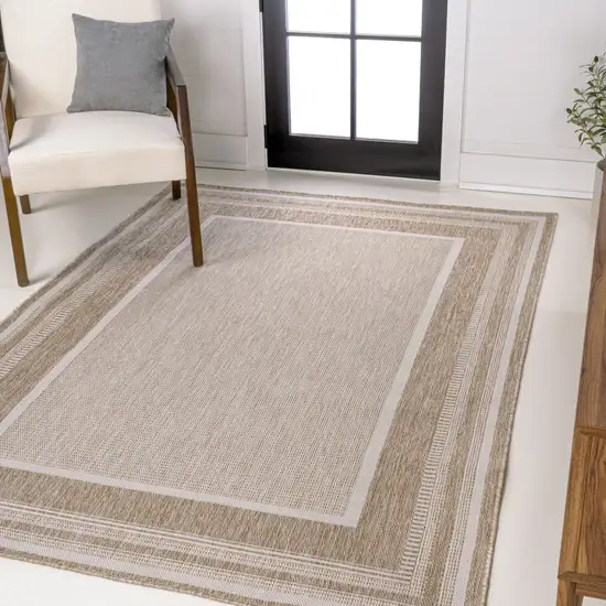 Beige And Cream Indoor Outdoor Area Rug Photo 4