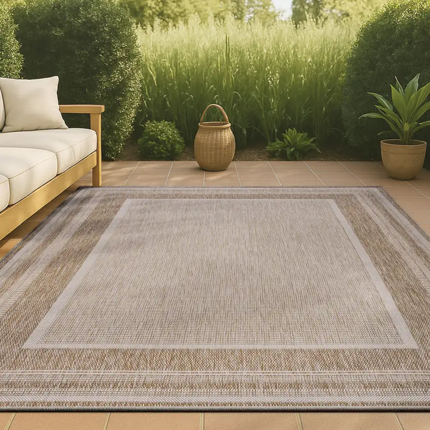 Beige And Cream Indoor Outdoor Area Rug Photo 3