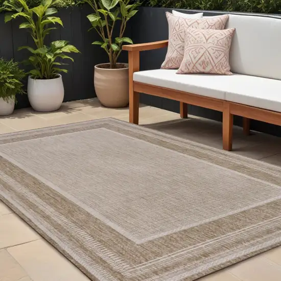 Beige And Cream Indoor Outdoor Area Rug Photo 1