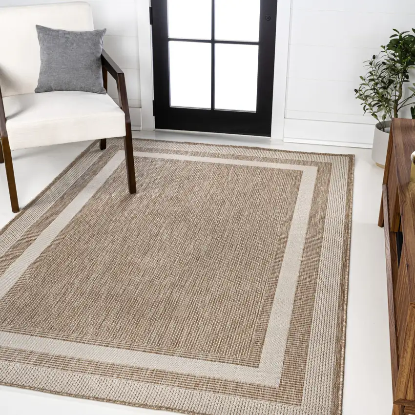 Beige And Cream Indoor Outdoor Area Rug Photo 5