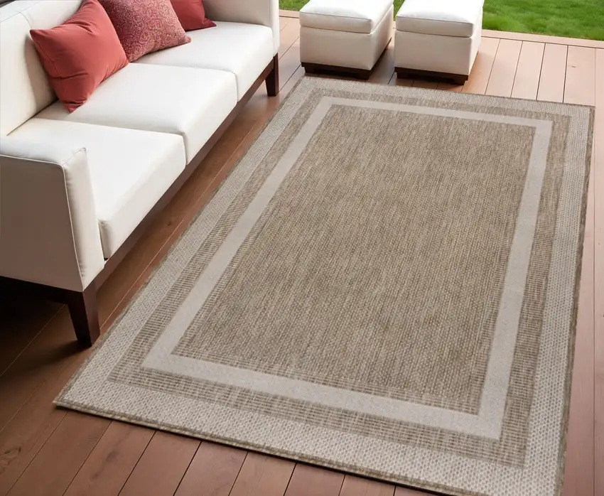Beige And Cream Indoor Outdoor Area Rug Photo 1