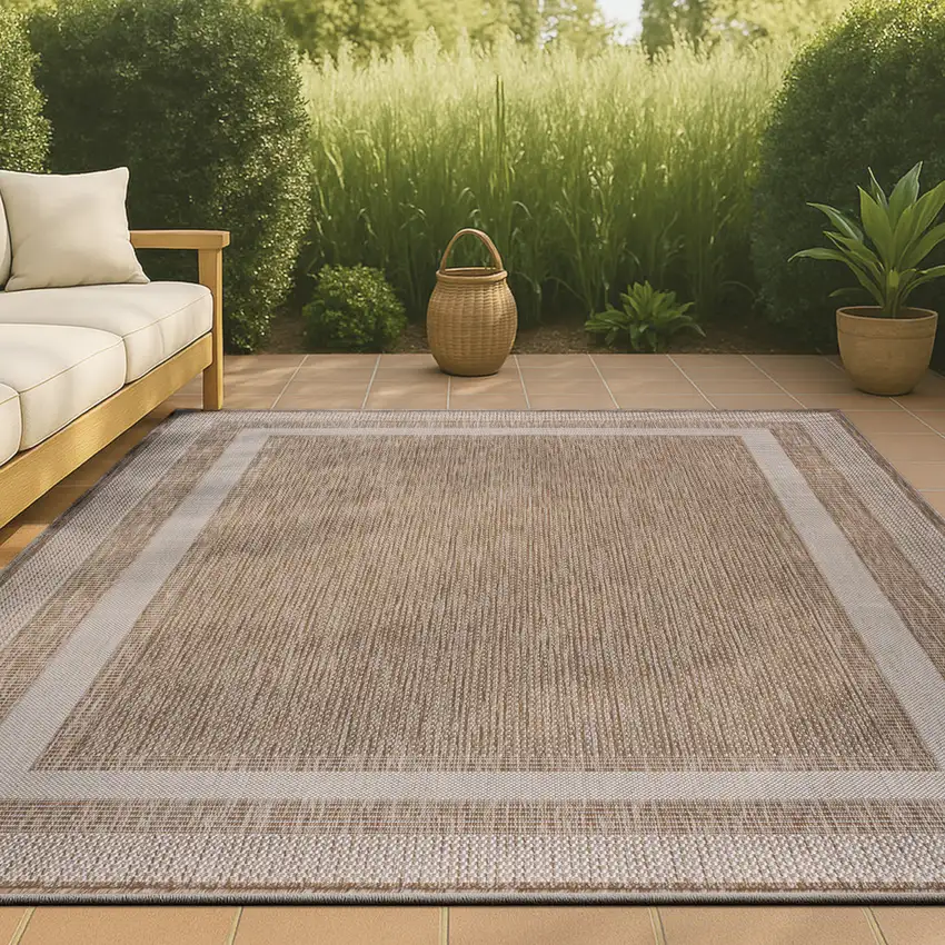 Beige And Cream Indoor Outdoor Area Rug Photo 3