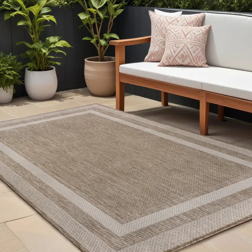 Beige And Cream Indoor Outdoor Area Rug Photo 1