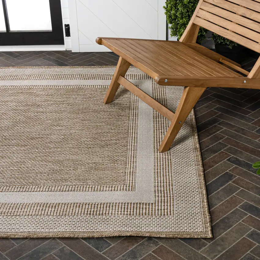 Beige And Cream Indoor Outdoor Area Rug Photo 9