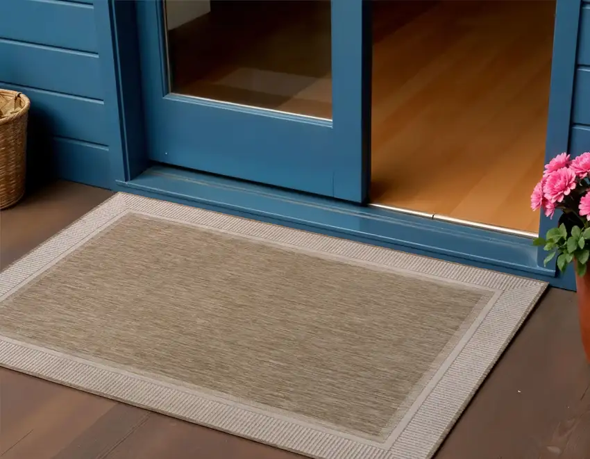 Beige And Cream Indoor Outdoor Area Rug Photo 1