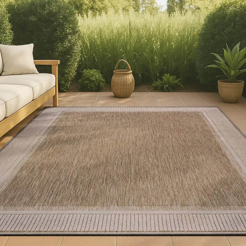 Beige And Cream Indoor Outdoor Area Rug Photo 3