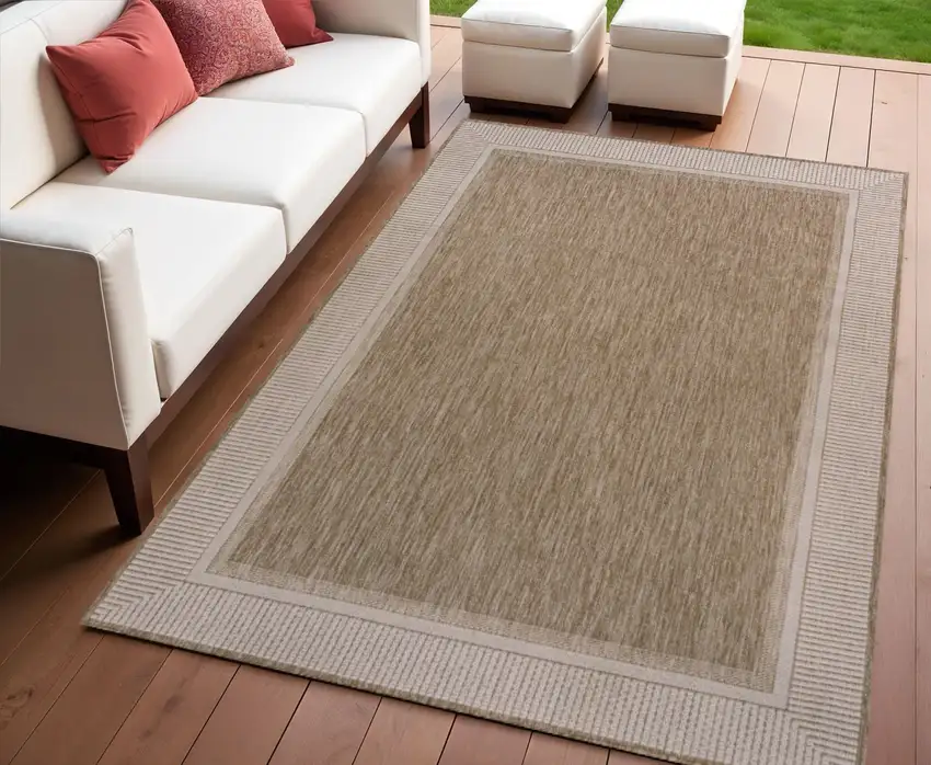 Beige And Cream Indoor Outdoor Area Rug Photo 1