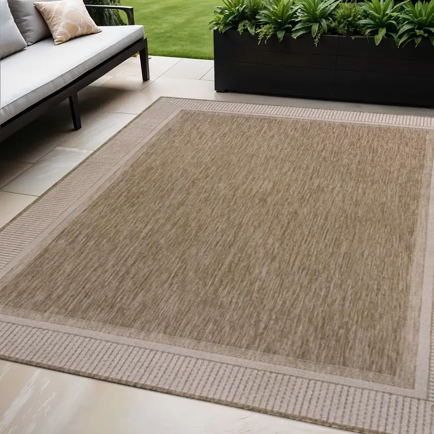 Beige And Cream Indoor Outdoor Area Rug Photo 1