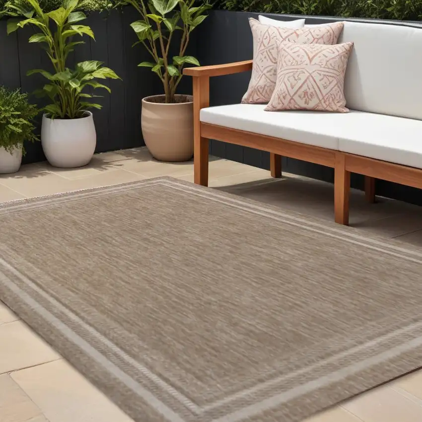 Beige And Cream Indoor Outdoor Area Rug Photo 1