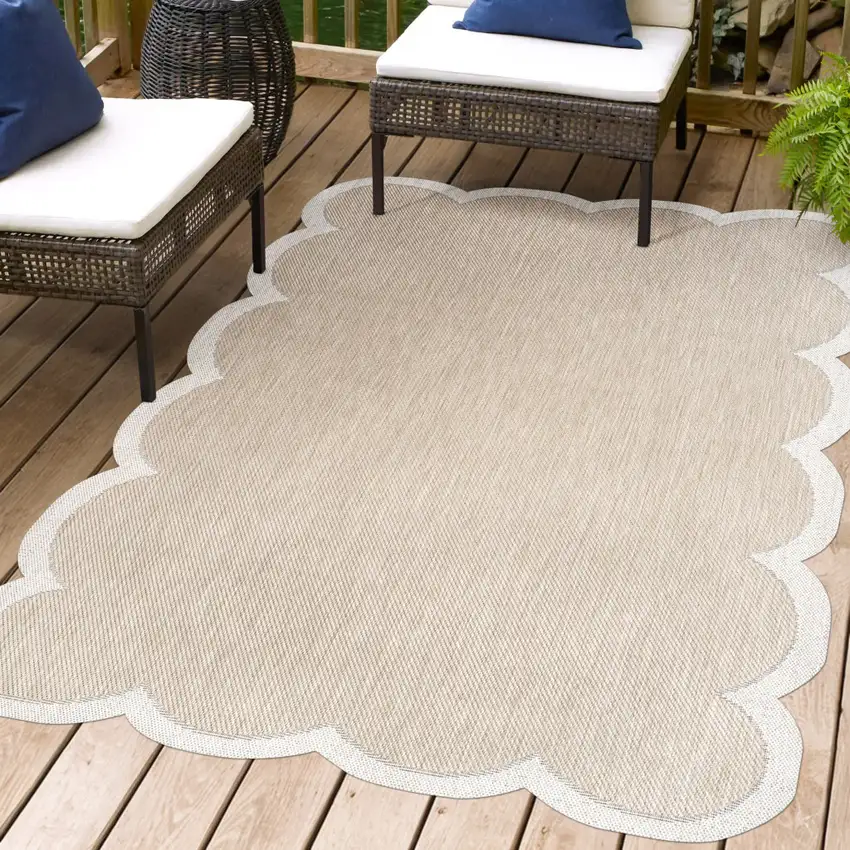 Beige And Cream Indoor Outdoor Area Rug Photo 9
