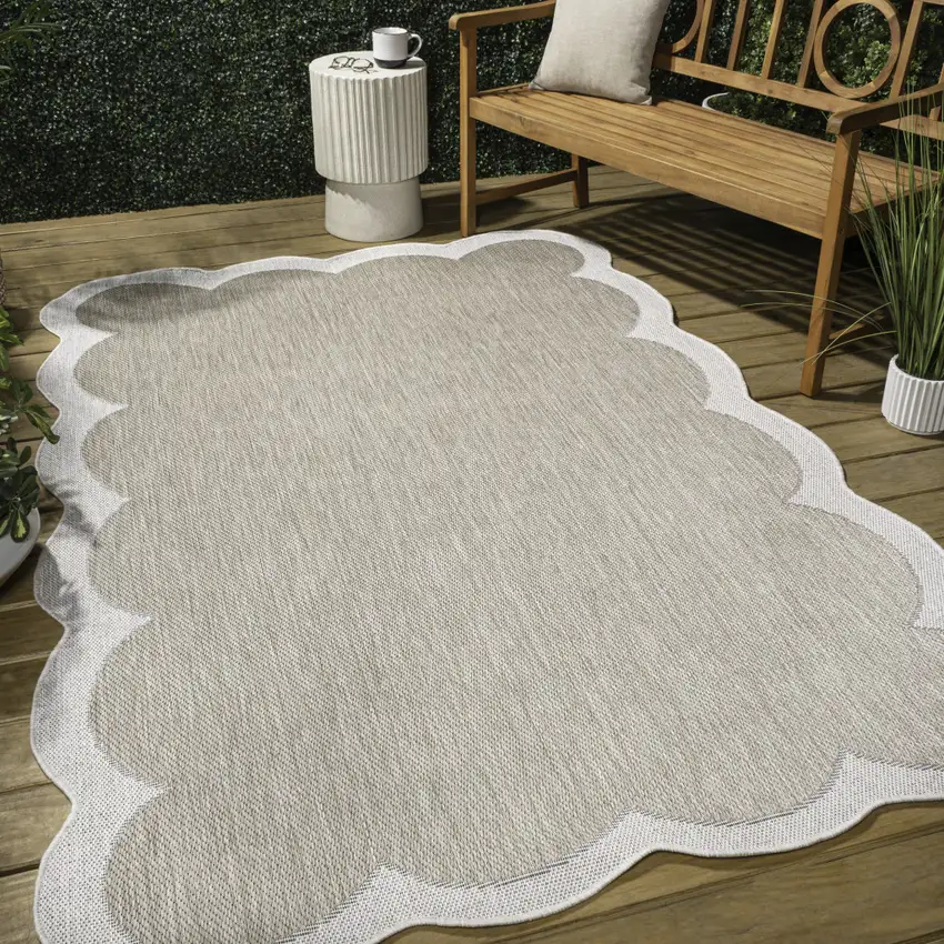 Beige And Cream Indoor Outdoor Area Rug Photo 8