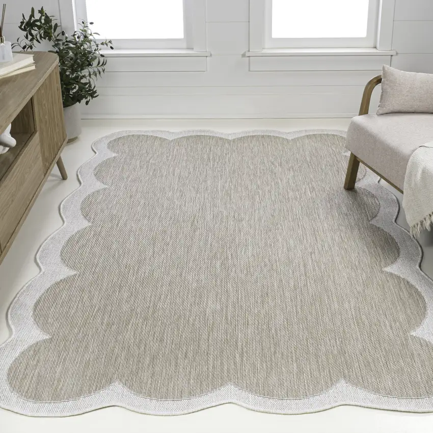 Beige And Cream Indoor Outdoor Area Rug Photo 5