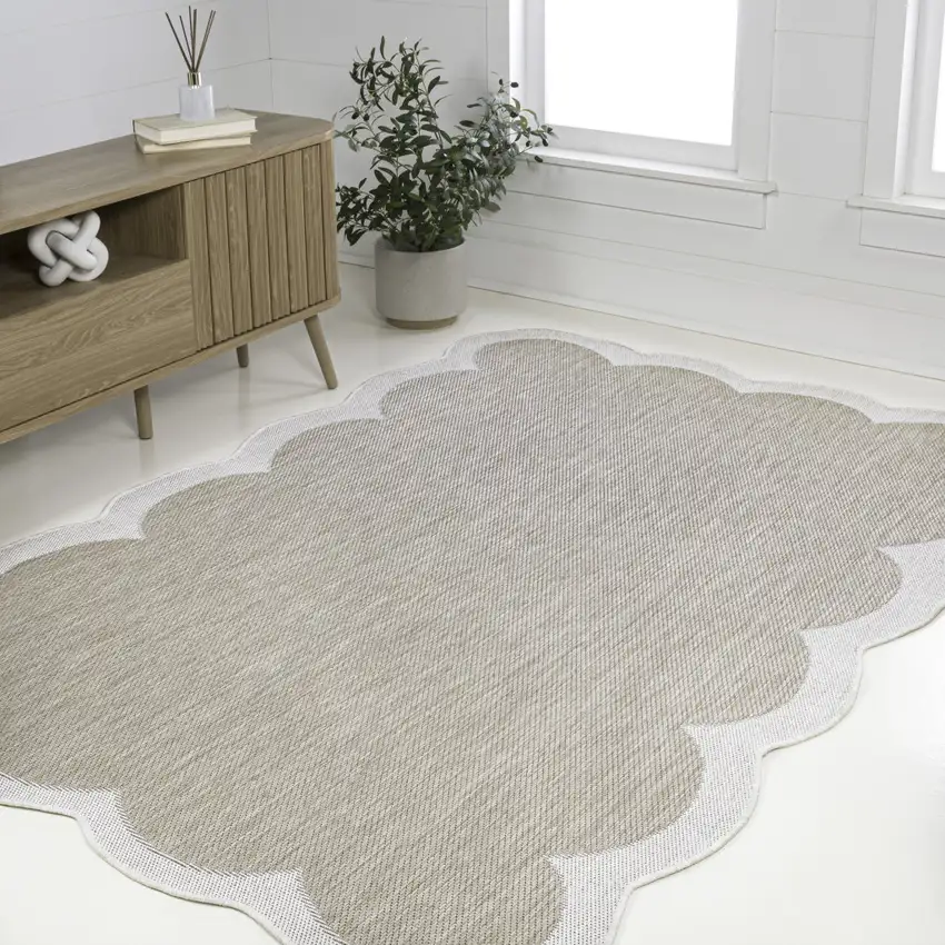 Beige And Cream Indoor Outdoor Area Rug Photo 6