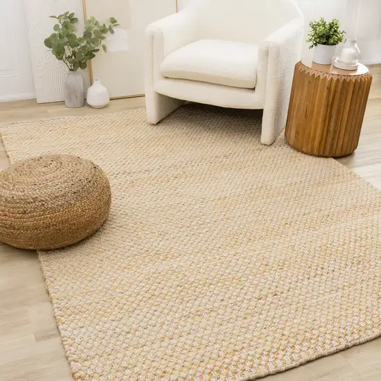 Beige And Cream Jute Geometric Hand Woven Area Rug Photo 5
