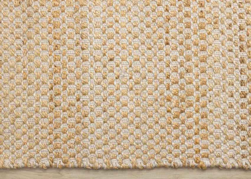 Beige And Cream Jute Geometric Hand Woven Area Rug Photo 8
