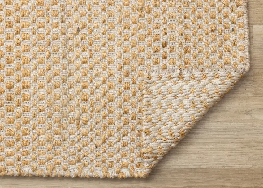 Beige And Cream Jute Geometric Hand Woven Area Rug Photo 9