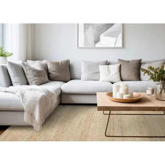 Beige And Cream Jute Geometric Hand Woven Area Rug Photo 6