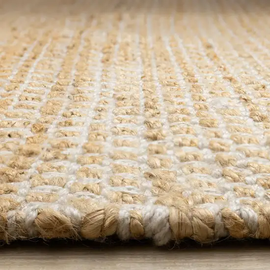 Beige And Cream Jute Geometric Hand Woven Area Rug Photo 9