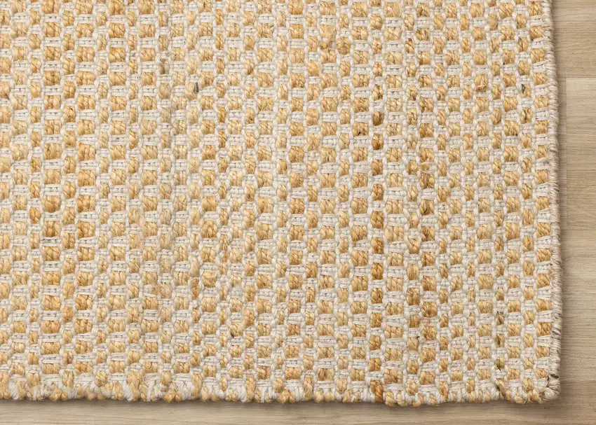 Beige And Cream Jute Geometric Hand Woven Area Rug Photo 8