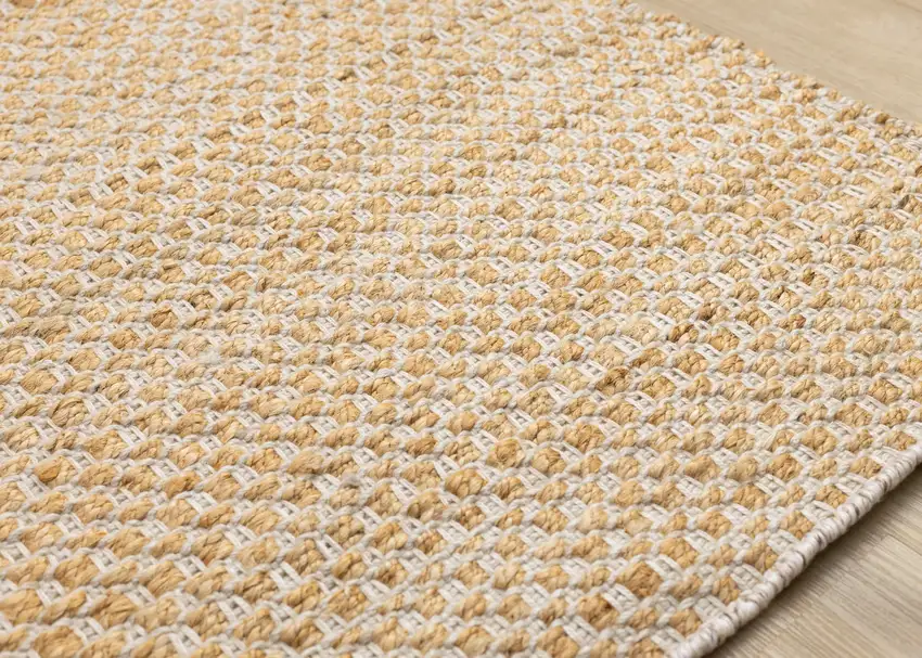 Beige And Cream Jute Geometric Hand Woven Area Rug Photo 7