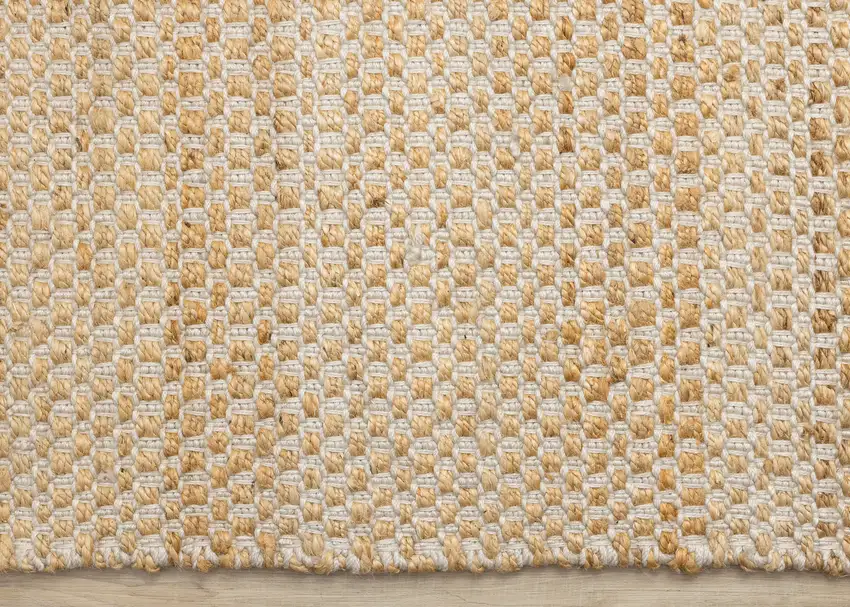 Beige And Cream Jute Geometric Hand Woven Area Rug Photo 9