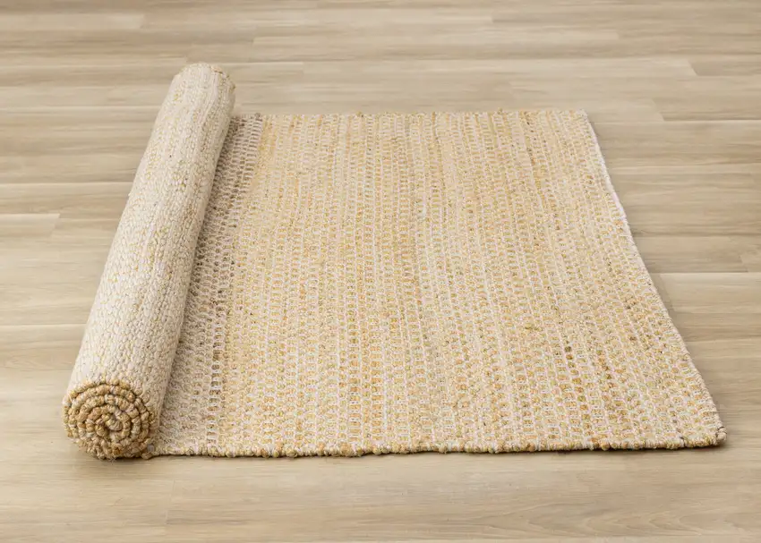 Beige And Cream Jute Geometric Hand Woven Area Rug Photo 9