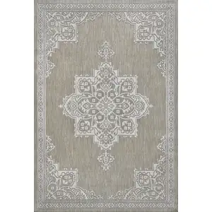 Photo of Beige And Cream Medallion Indoor Outdoor Area Rug