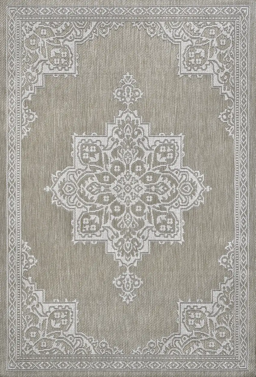 Beige And Cream Medallion Indoor Outdoor Area Rug Photo 1