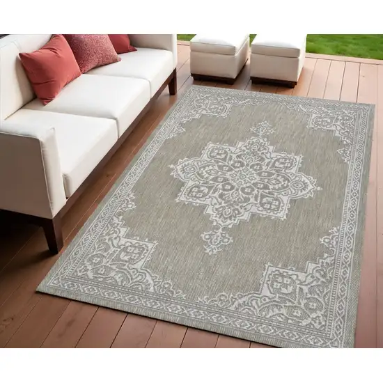 Beige And Cream Medallion Indoor Outdoor Area Rug Photo 1