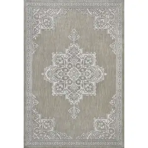 Photo of Beige And Cream Medallion Indoor Outdoor Area Rug