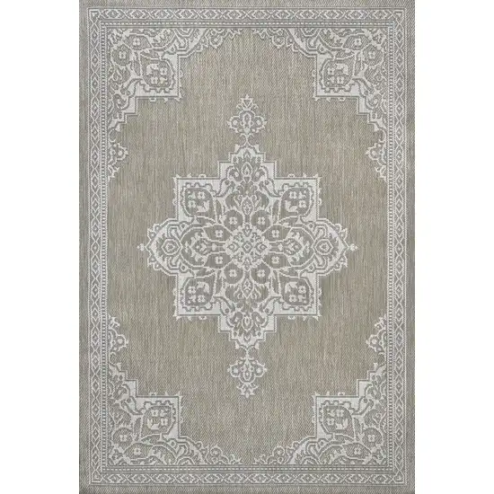 Beige And Cream Medallion Indoor Outdoor Area Rug Photo 2
