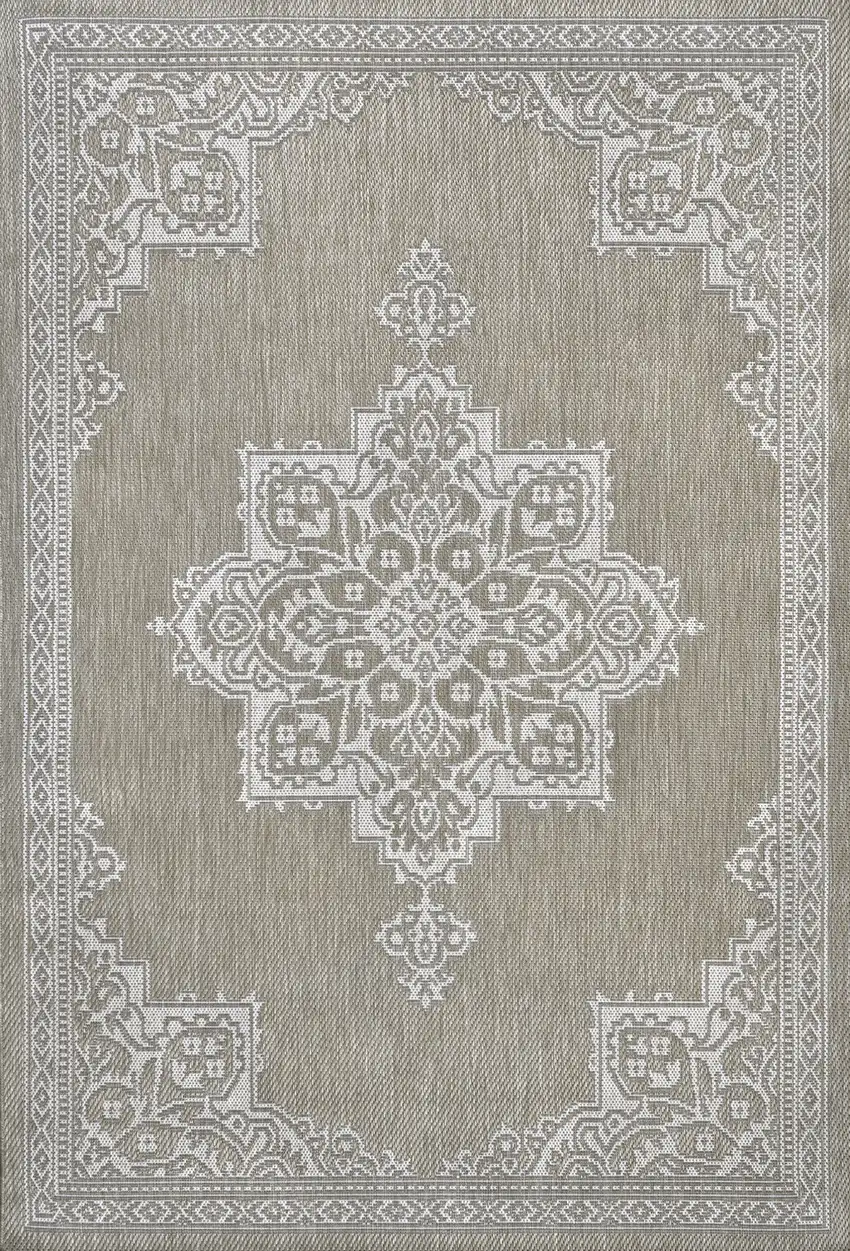 Beige And Cream Medallion Indoor Outdoor Area Rug Photo 2