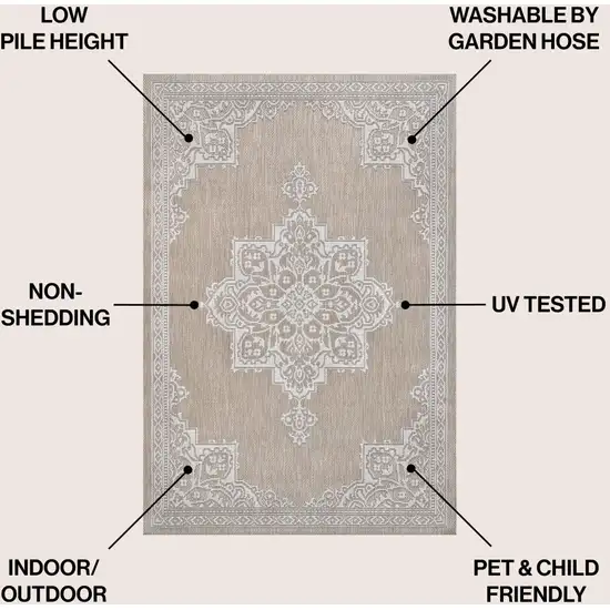 Beige And Cream Medallion Indoor Outdoor Area Rug Photo 9