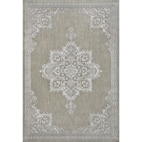 Beige And Cream Medallion Indoor Outdoor Area Rug Photo 1