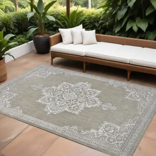 Beige And Cream Medallion Indoor Outdoor Area Rug Photo 1