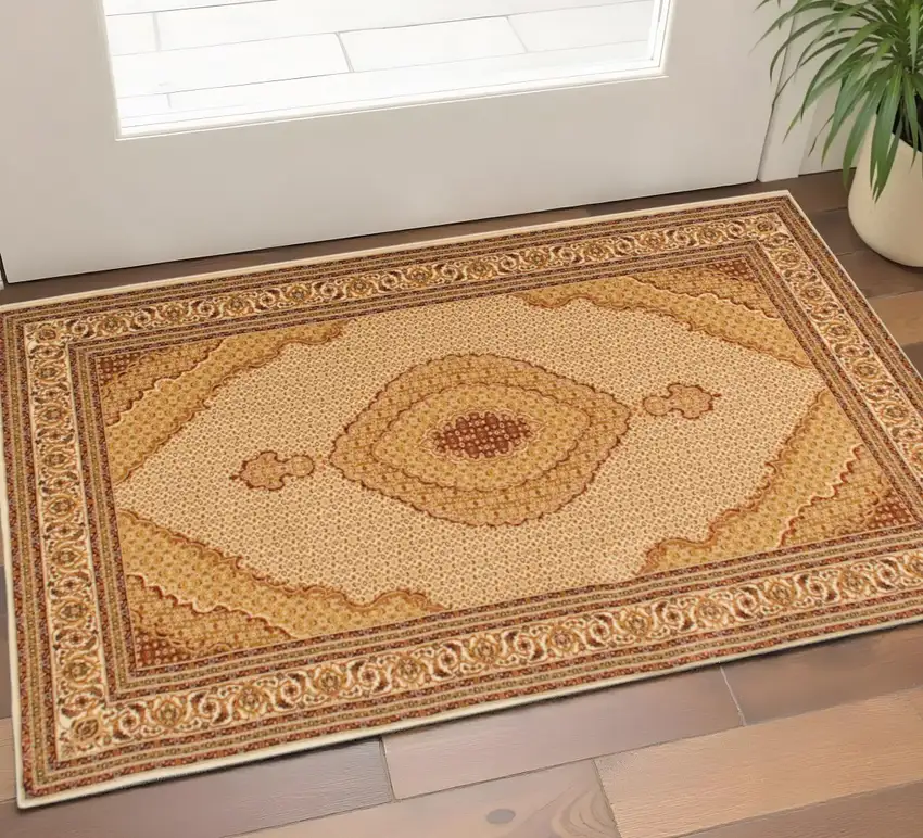 Beige And Cream Moroccan Area Rug Photo 1