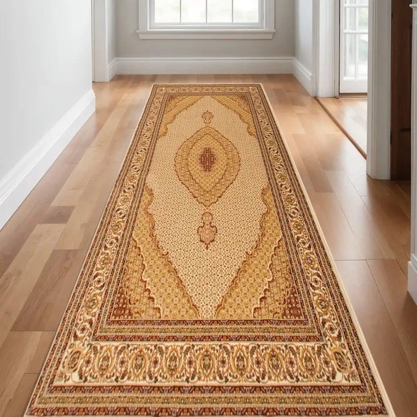 Beige And Cream Moroccan Runner Rug Photo 1