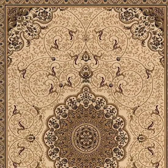 Beige And Cream Oriental Runner Rug Photo 3