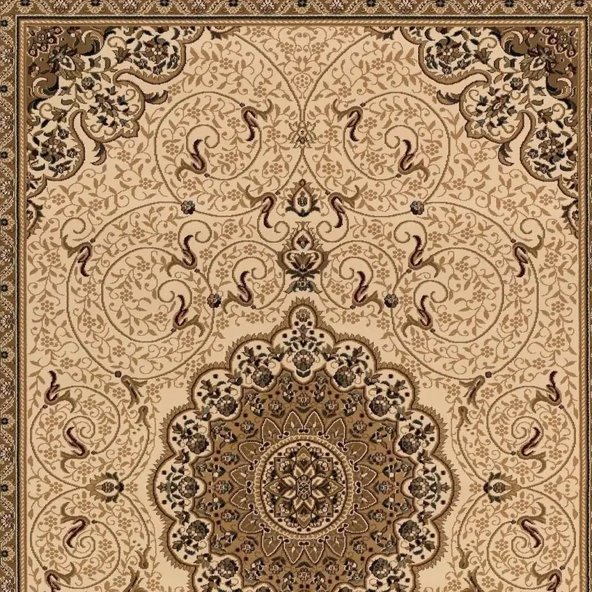 Beige And Cream Oriental Runner Rug Photo 3