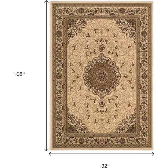 Beige And Cream Oriental Runner Rug Photo 9
