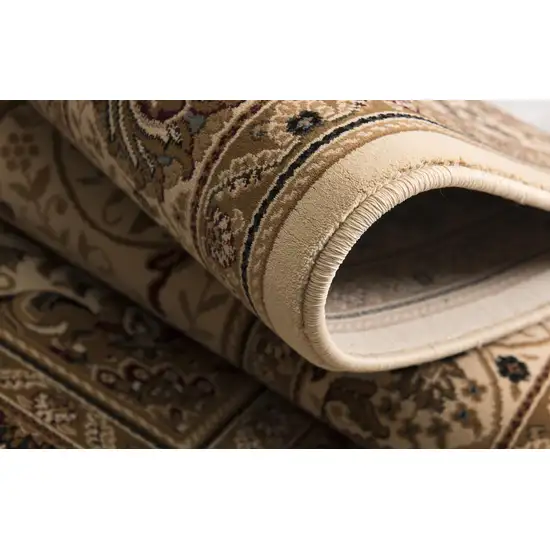 Beige And Cream Oriental Runner Rug Photo 6