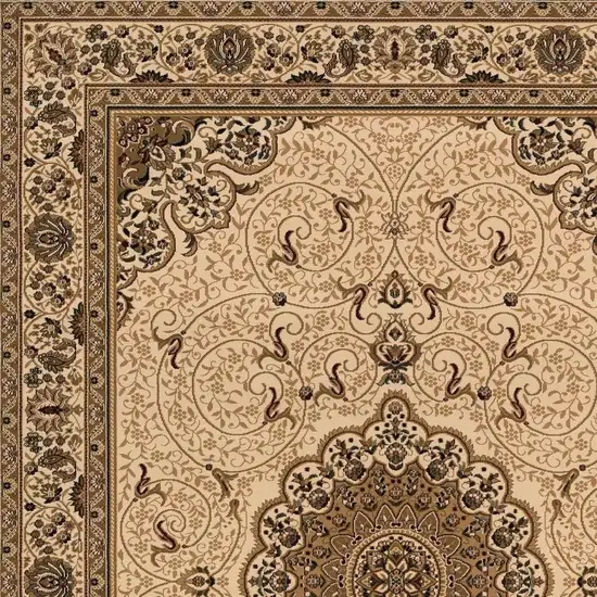 Beige And Cream Oriental Runner Rug Photo 3