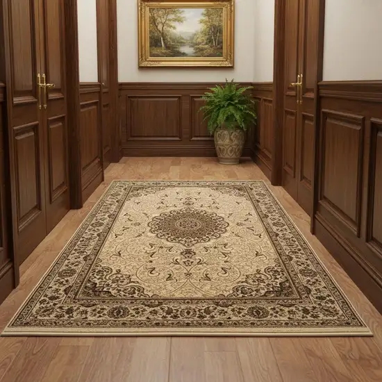 Beige And Cream Oriental Runner Rug Photo 1