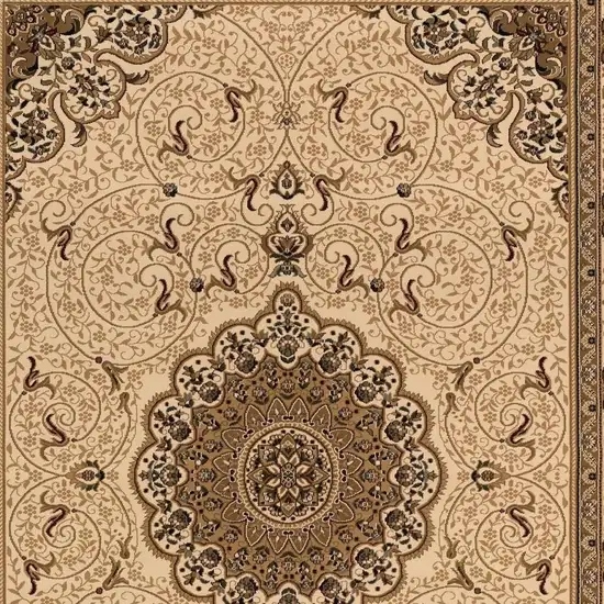 Beige And Cream Oriental Runner Rug Photo 6