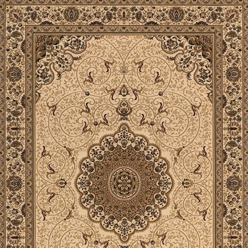 Beige And Cream Oriental Runner Rug Photo 7